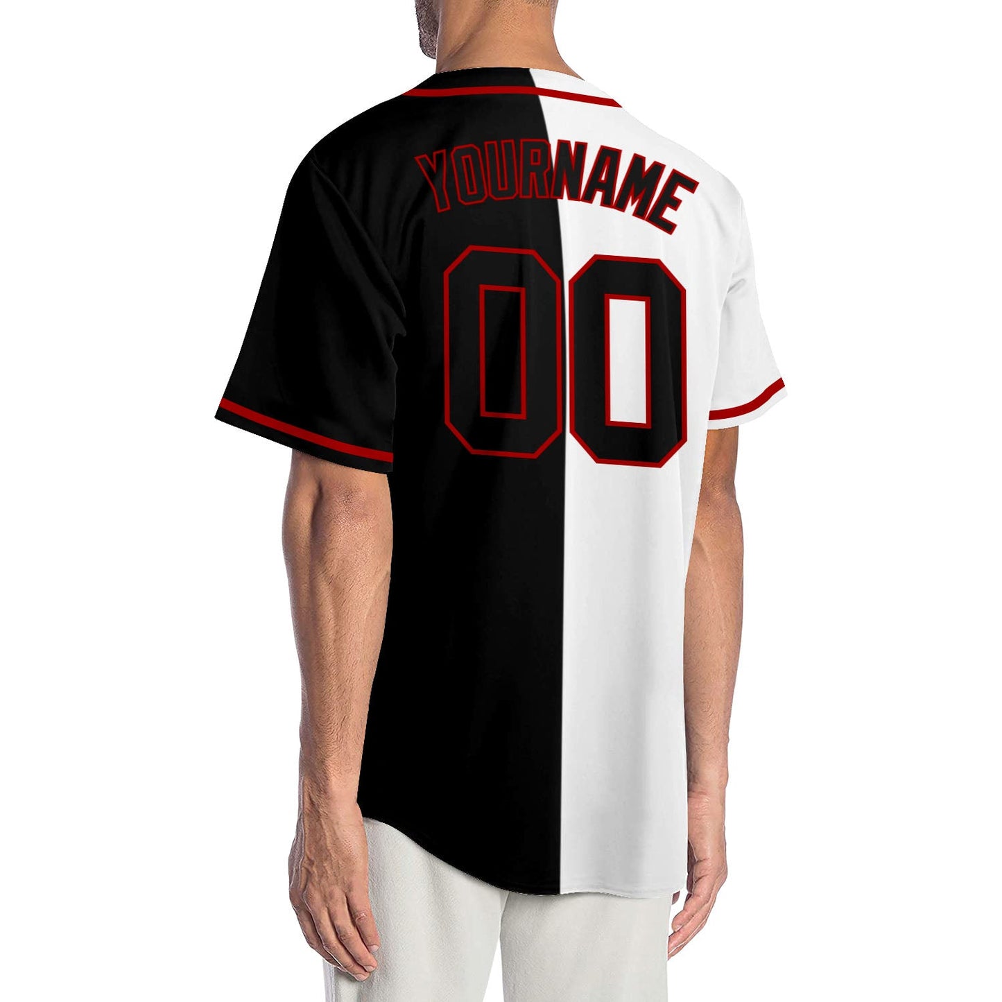 Custom White Black-Red Authentic Split Fashion Baseball Jersey view 2