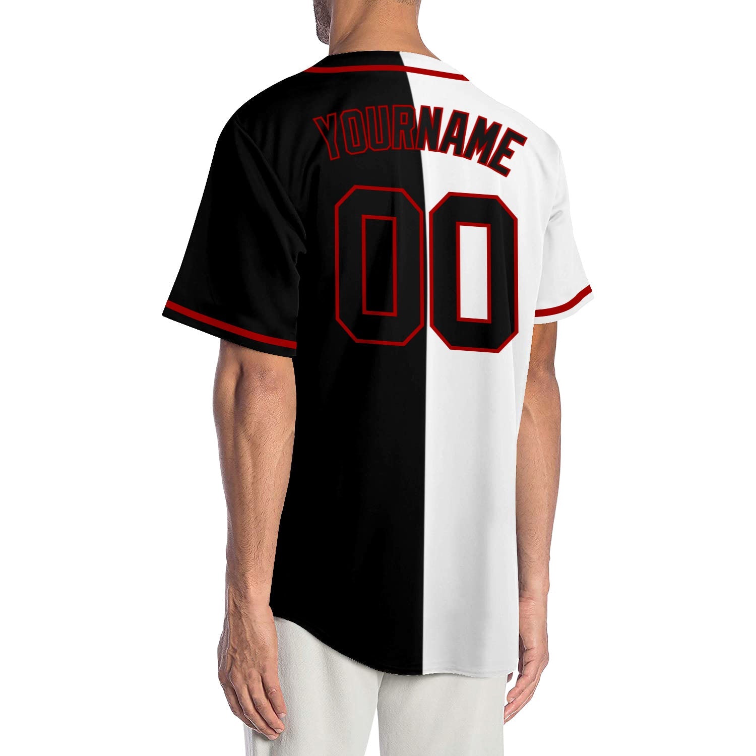 Custom White Black-Red Authentic Split Fashion Baseball Jersey view 2