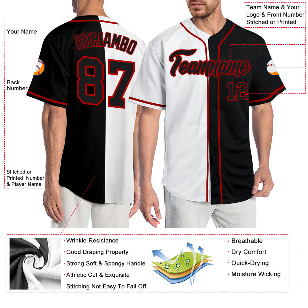 Custom White Black-Red Authentic Split Fashion Baseball Jersey view 3