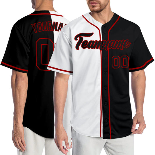 Custom White Black-Red Authentic Split Fashion Baseball Jersey - Main View