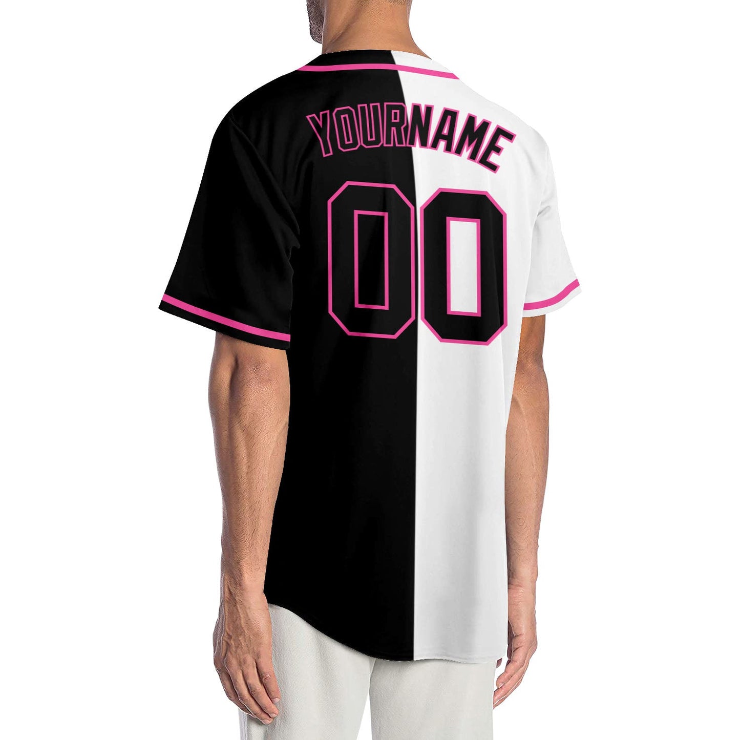 Custom White Black-Pink Authentic Split Fashion Baseball Jersey view 2