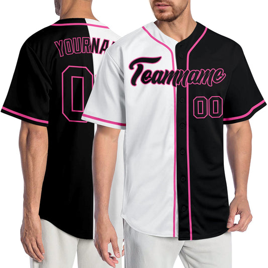 Custom White Black-Pink Authentic Split Fashion Baseball Jersey - Main View