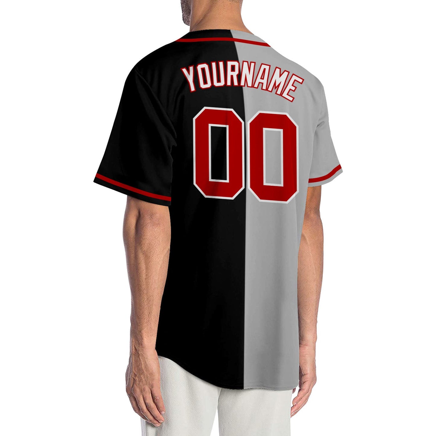 Custom Black Red-Gray Authentic Split Fashion Baseball Jersey view 2