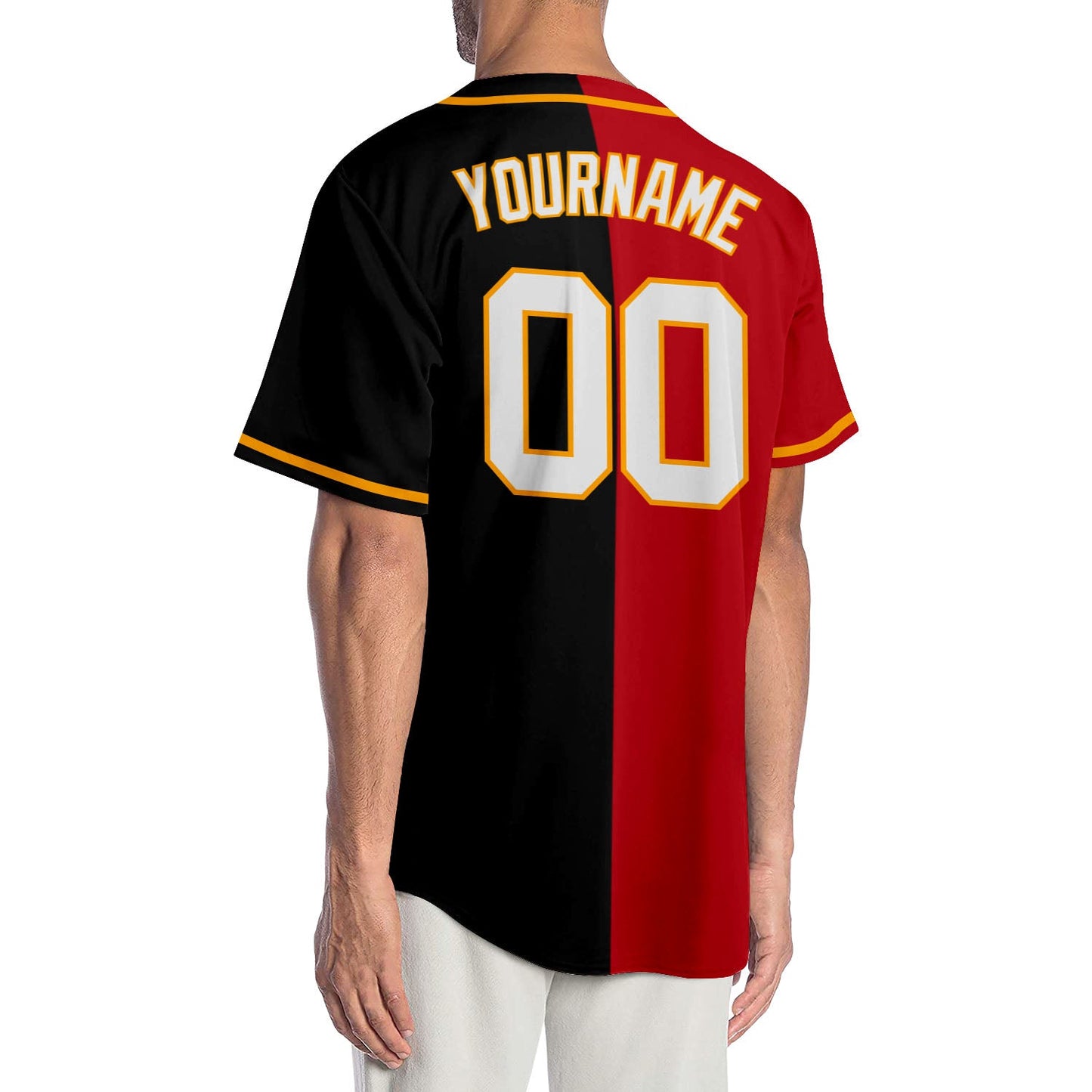 Custom Black White-Red Authentic Split Fashion Baseball Jersey view 2