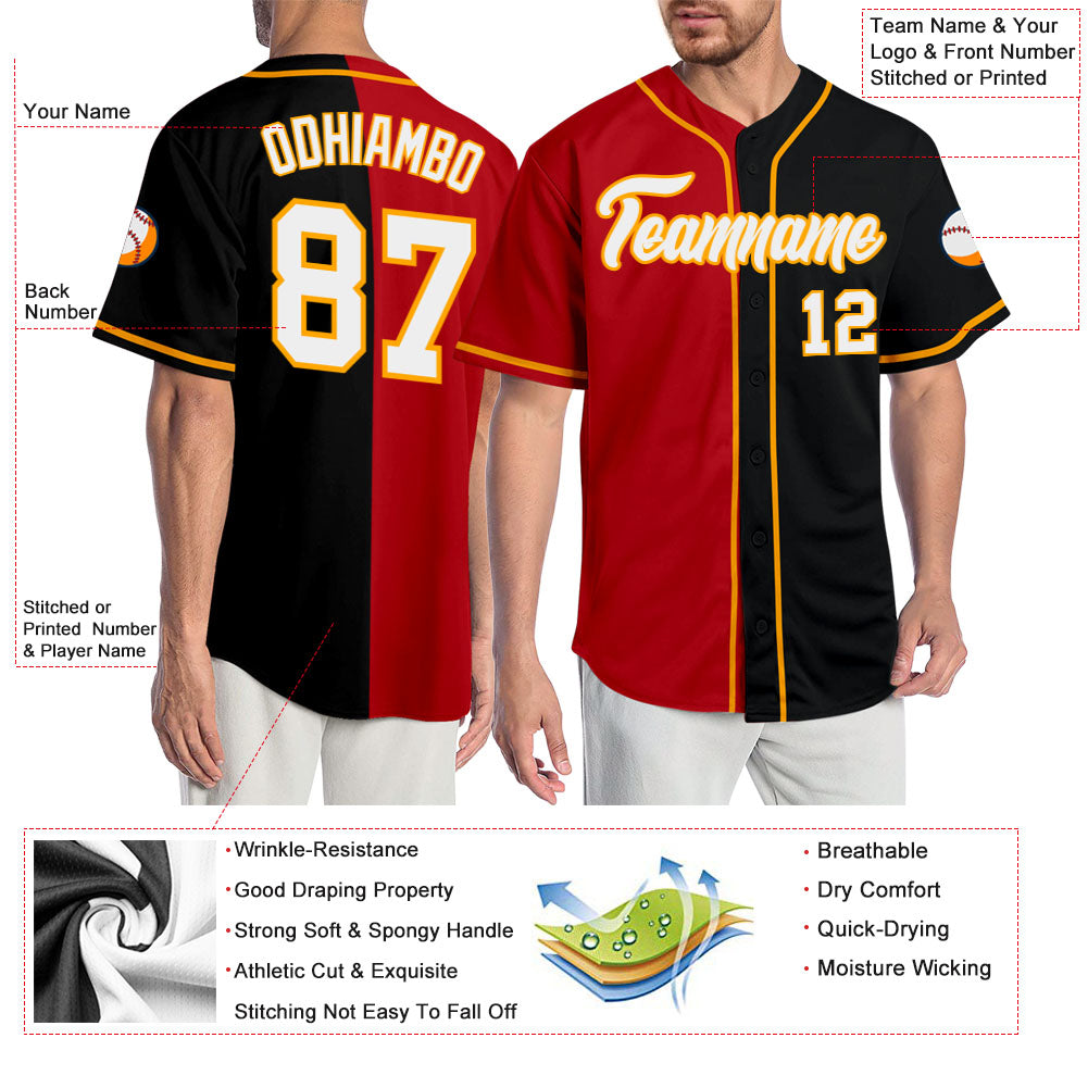 Custom Black White-Red Authentic Split Fashion Baseball Jersey view 3