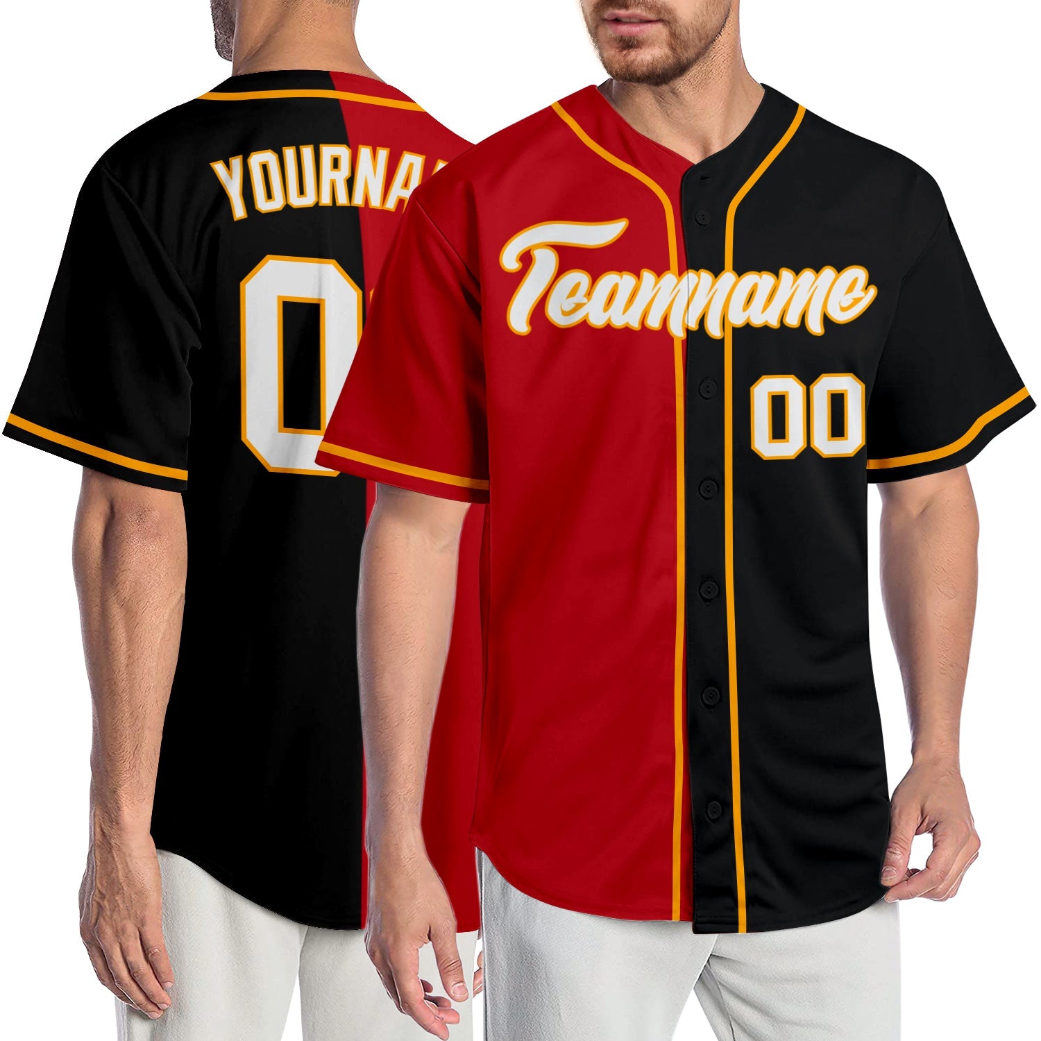 Custom Black White-Red Authentic Split Fashion Baseball Jersey - Main View