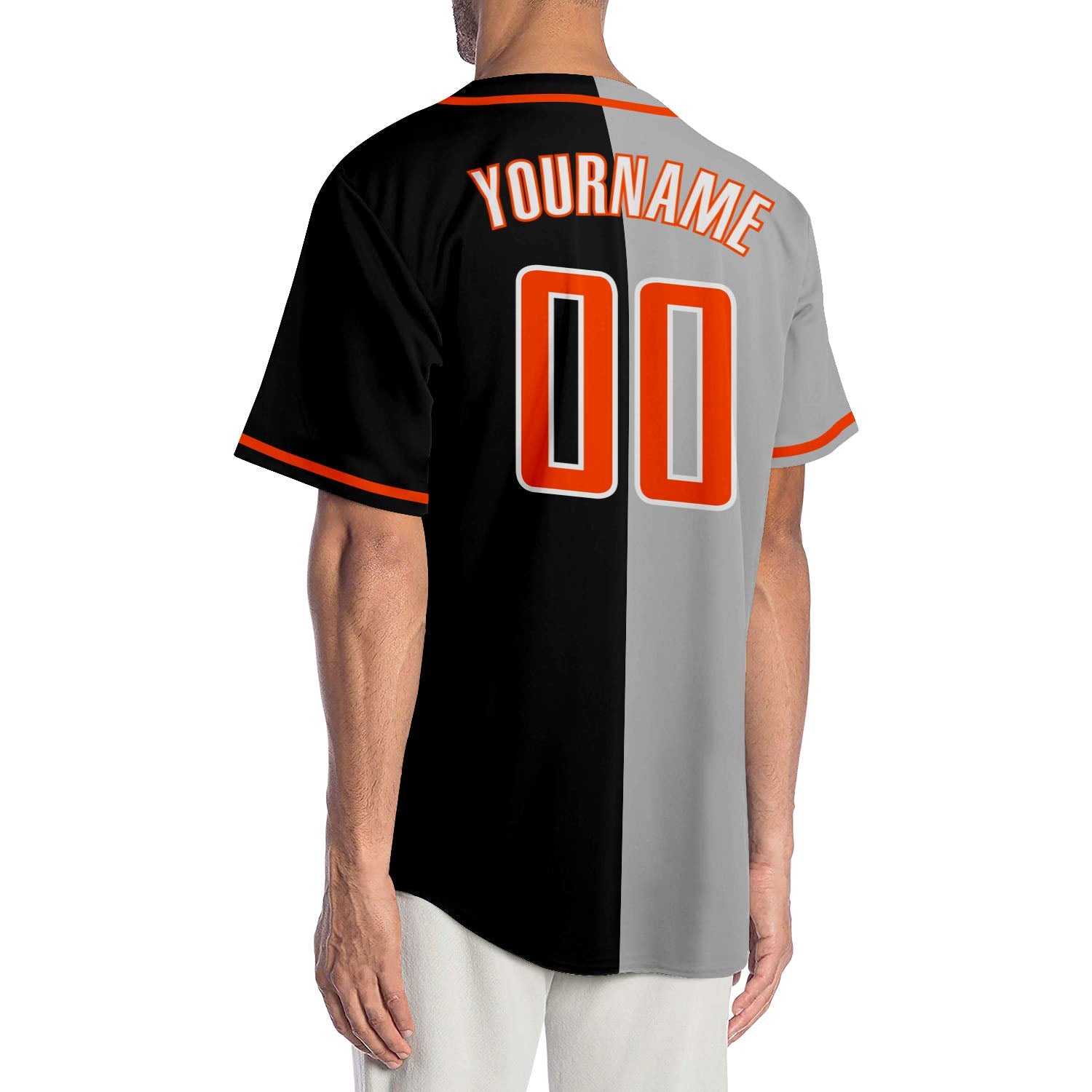 Custom Black White-Gray Authentic Split Fashion Baseball Jersey view 2