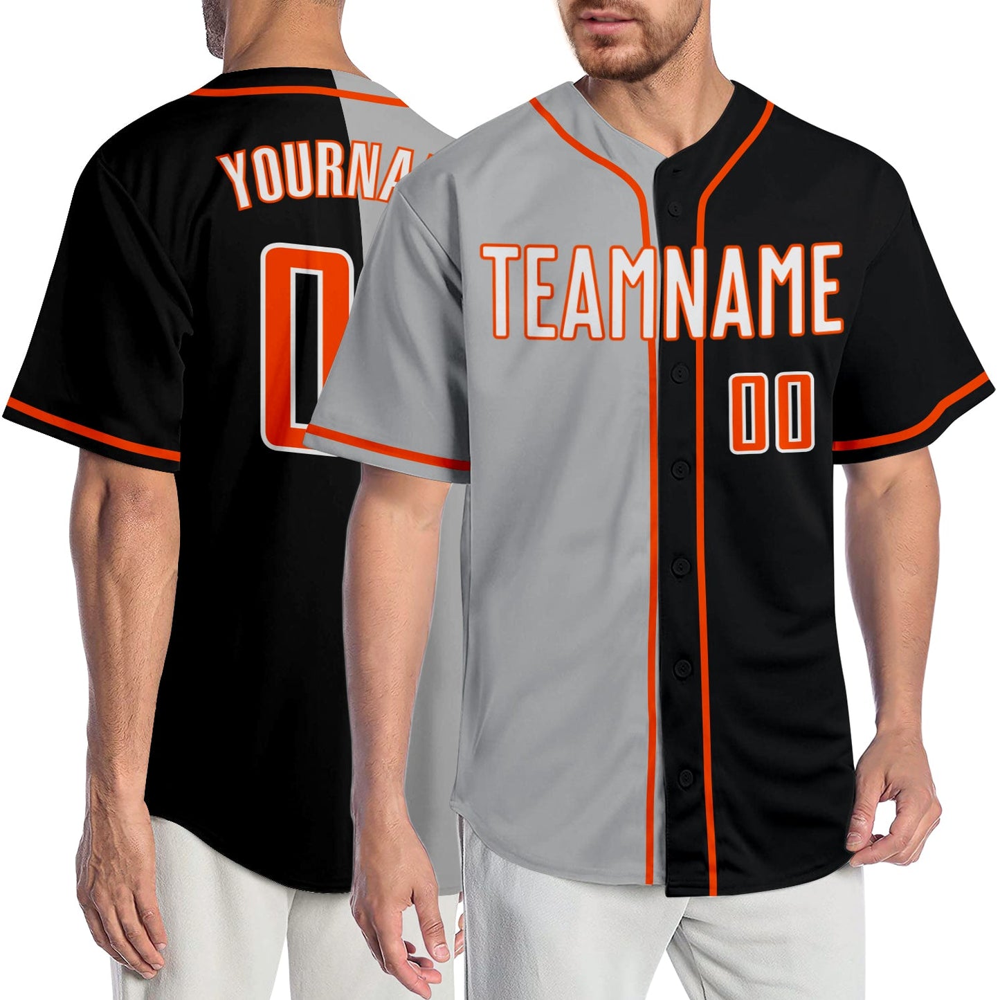 Custom Black White-Gray Authentic Split Fashion Baseball Jersey - Main View
