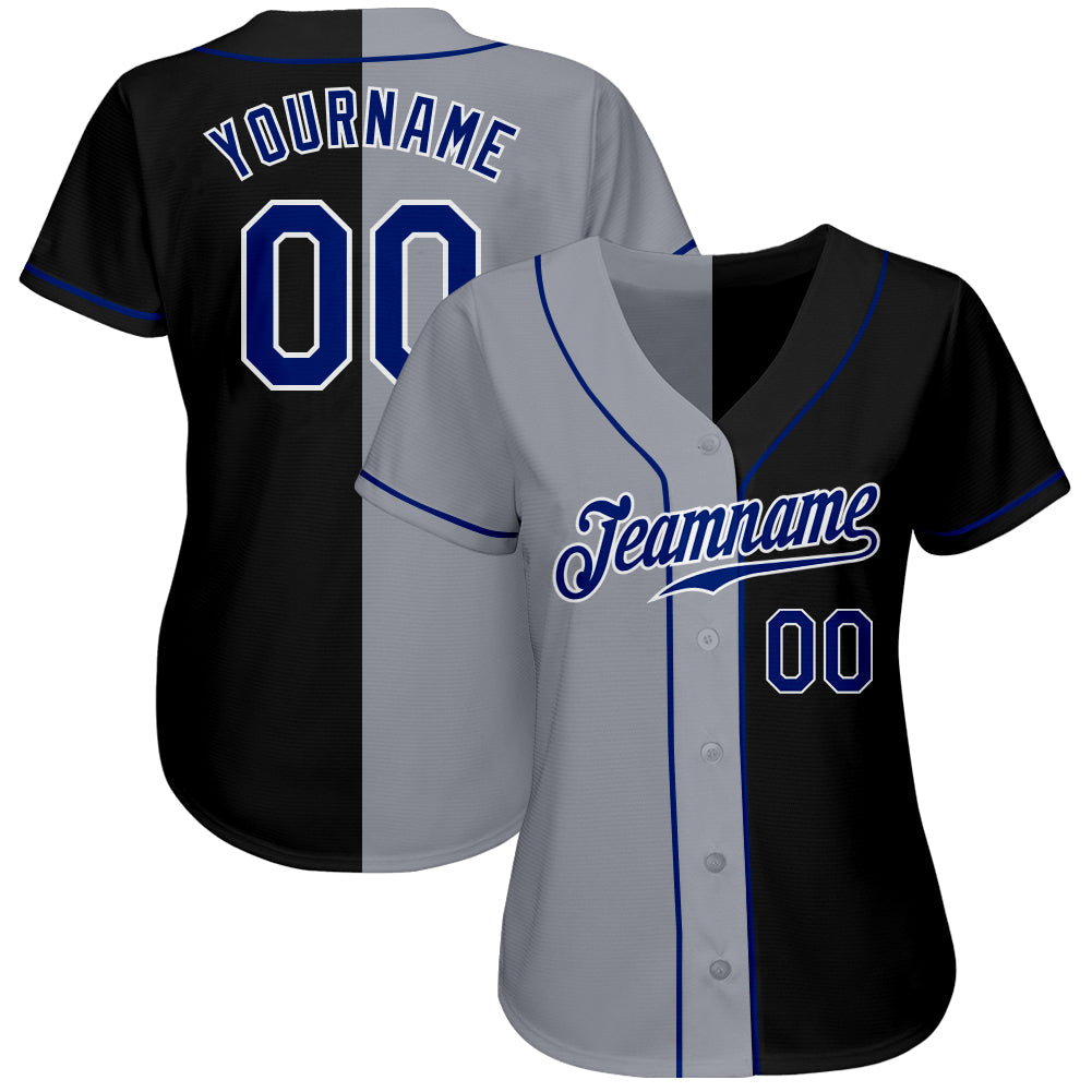 Custom Black Royal-Gray Authentic Split Fashion Baseball Jersey view 2