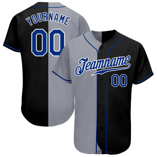 Custom Black Royal-Gray Authentic Split Fashion Baseball Jersey - Main View