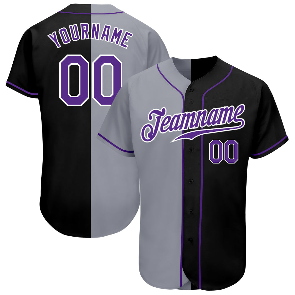 Custom Black Purple-Gray Authentic Split Fashion Baseball Jersey - Main View