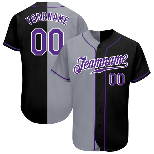 Custom Black Purple-Gray Authentic Split Fashion Baseball Jersey - Main View