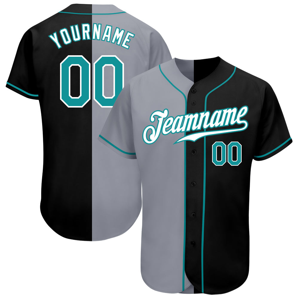Custom Black Teal-Gray Authentic Split Fashion Baseball Jersey - Main View