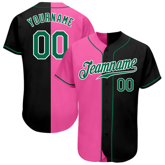 Custom Black Kelly Green-Pink Authentic Split Fashion Baseball Jersey - Main View