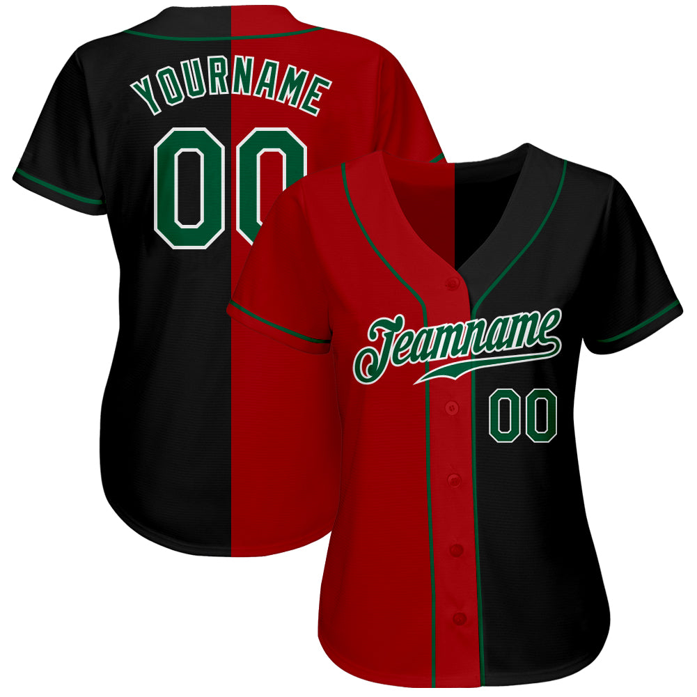 Custom Black Kelly Green-Red Authentic Split Fashion Baseball Jersey view 2