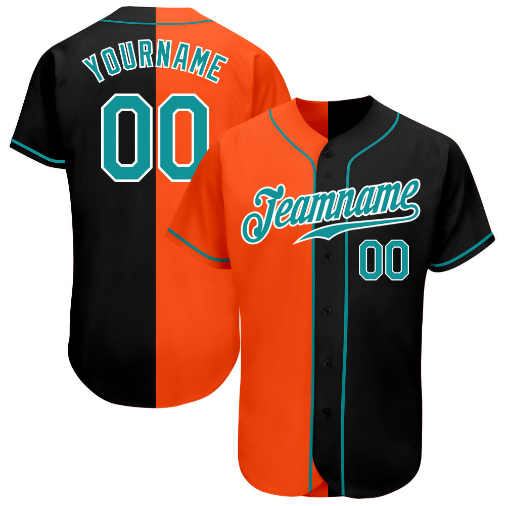 Custom Black Teal-Orange Authentic Split Fashion Baseball Jersey - Main View