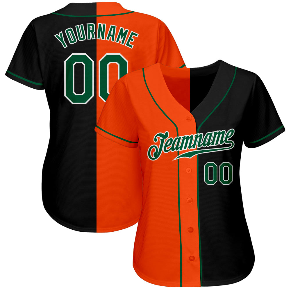 Custom Black Kelly Green-Orange Authentic Split Fashion Baseball Jersey view 2