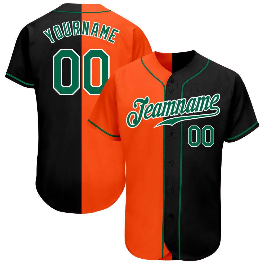 Custom Black Kelly Green-Orange Authentic Split Fashion Baseball Jersey - Main View