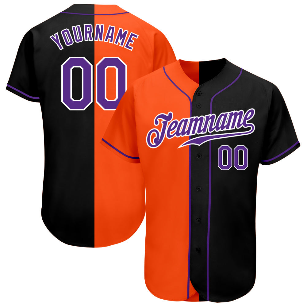 Custom Black Purple-Orange Authentic Split Fashion Baseball Jersey - Main View