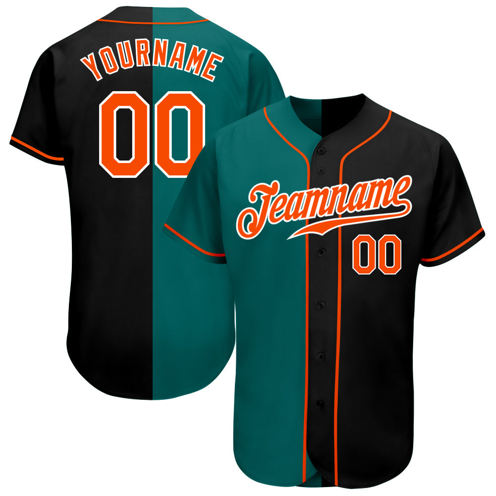 Custom Black Orange-Teal Authentic Split Fashion Baseball Jersey - Main View