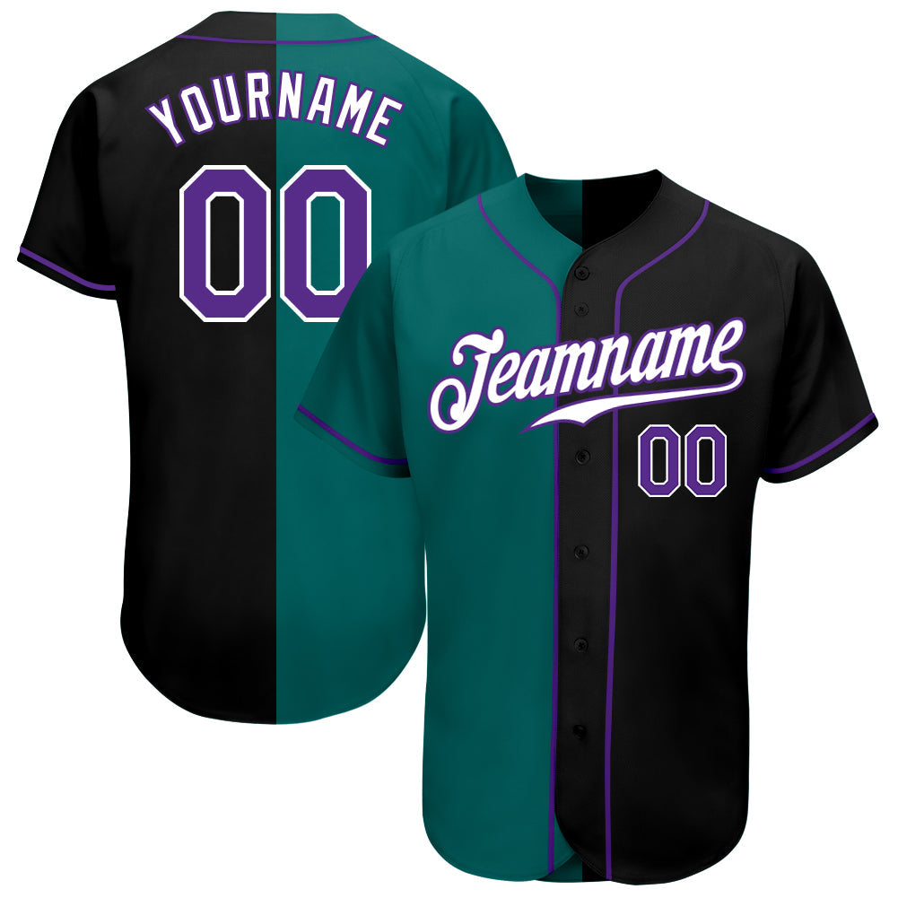 Custom Black Purple-Teal Authentic Split Fashion Baseball Jersey - Main View
