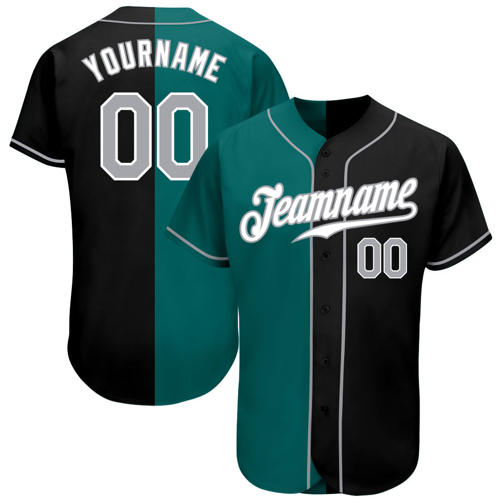 Custom Black Gray-Teal Authentic Split Fashion Baseball Jersey - Main View