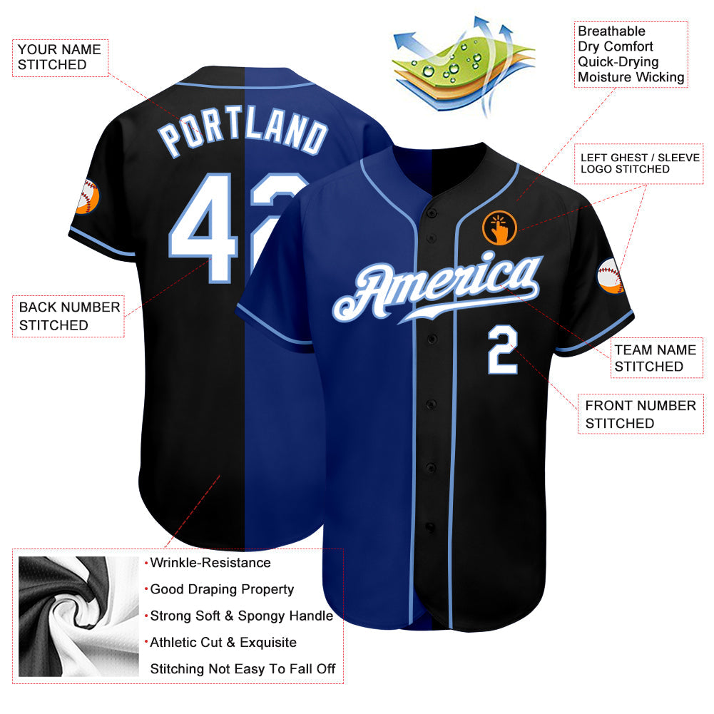 Custom Black White-Royal Authentic Split Fashion Baseball Jersey view 3