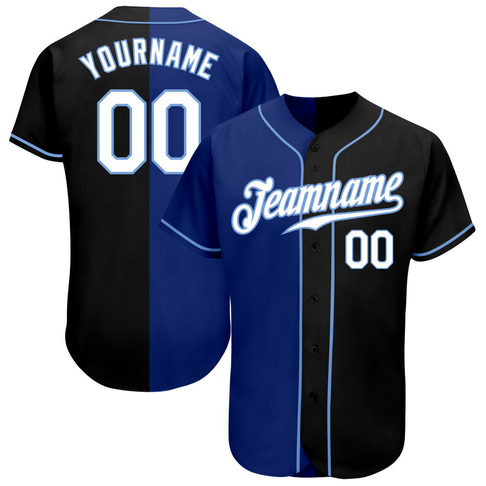 Custom Black White-Royal Authentic Split Fashion Baseball Jersey - Main View