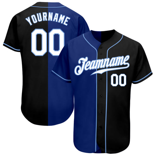 Custom Black White-Royal Authentic Split Fashion Baseball Jersey - Main View