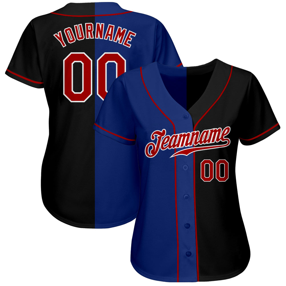 Custom Black Red-Royal Authentic Split Fashion Baseball Jersey view 2