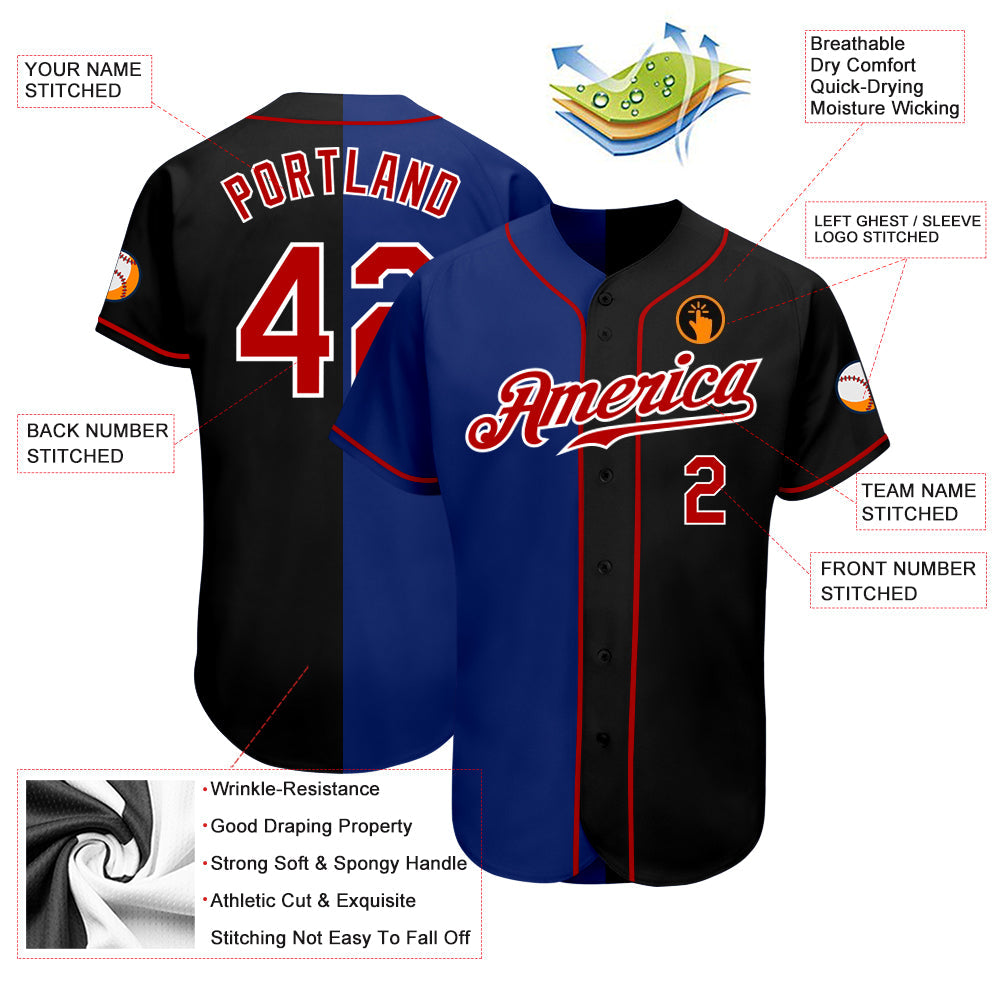 Custom Black Red-Royal Authentic Split Fashion Baseball Jersey view 3