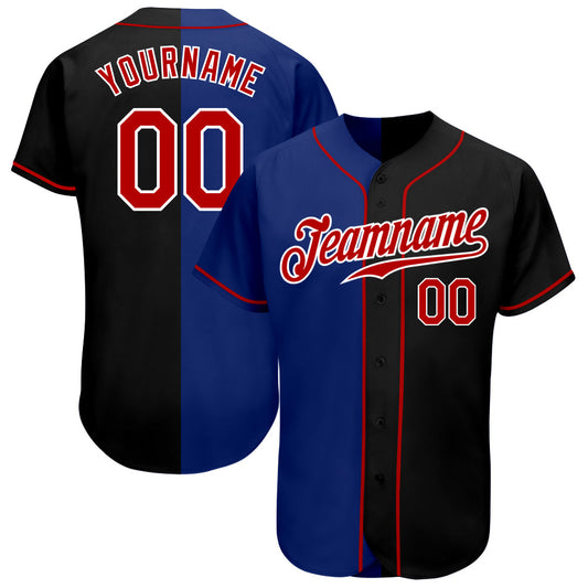 Custom Black Red-Royal Authentic Split Fashion Baseball Jersey - Main View
