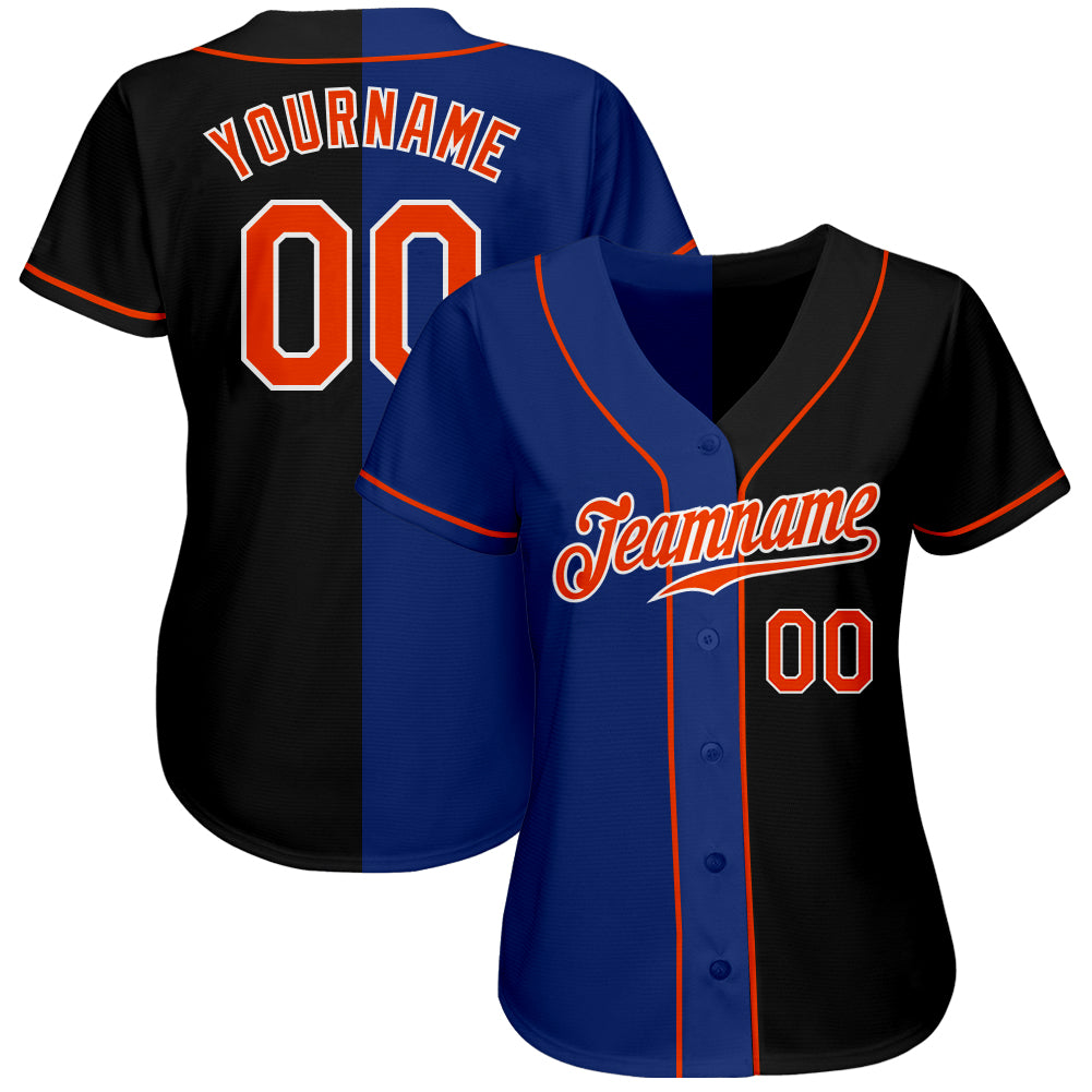 Custom Black Orange-Royal Authentic Split Fashion Baseball Jersey view 2