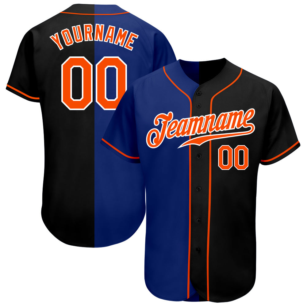 Custom Black Orange-Royal Authentic Split Fashion Baseball Jersey - Main View