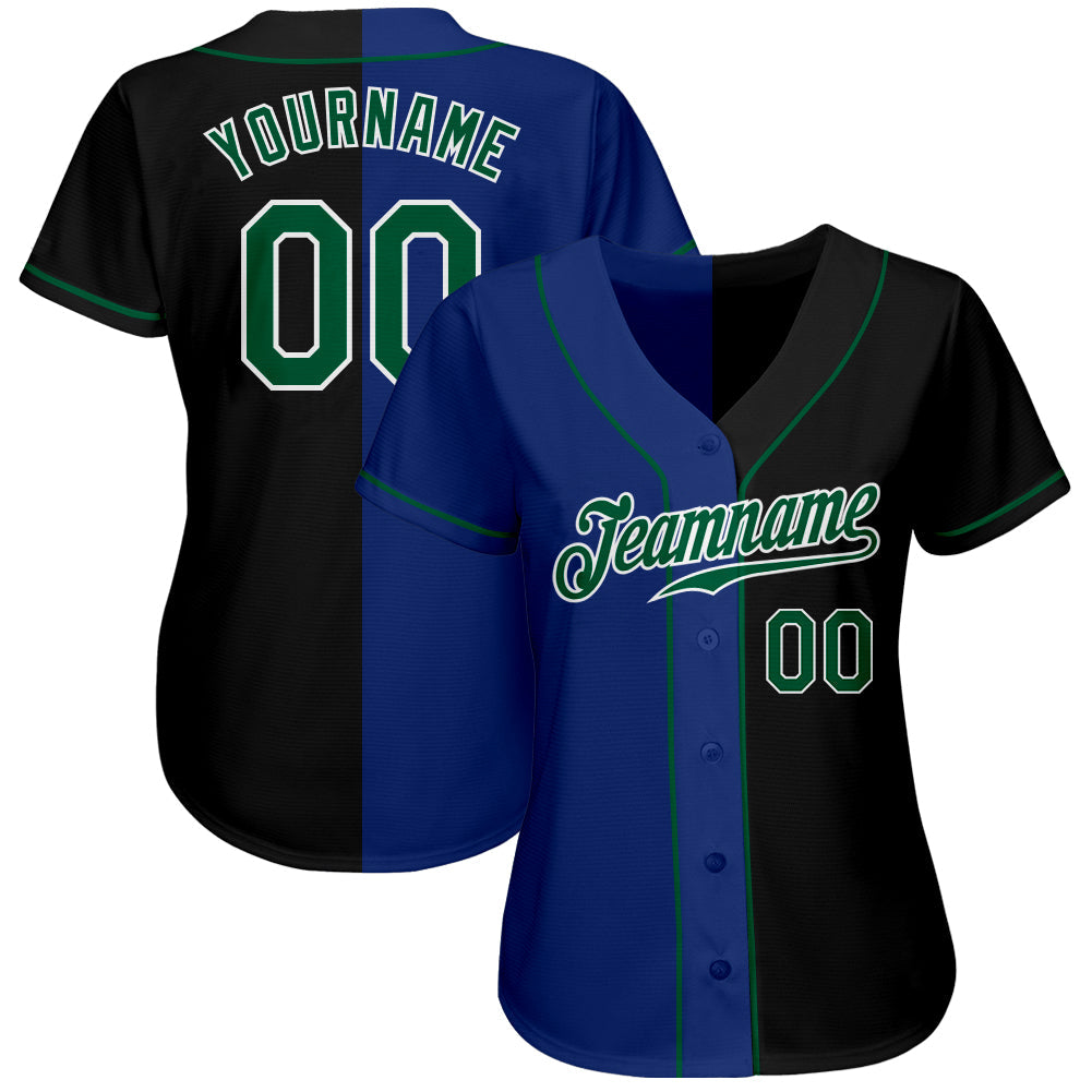 Custom Black Kelly Green-Royal Authentic Split Fashion Baseball Jersey view 2
