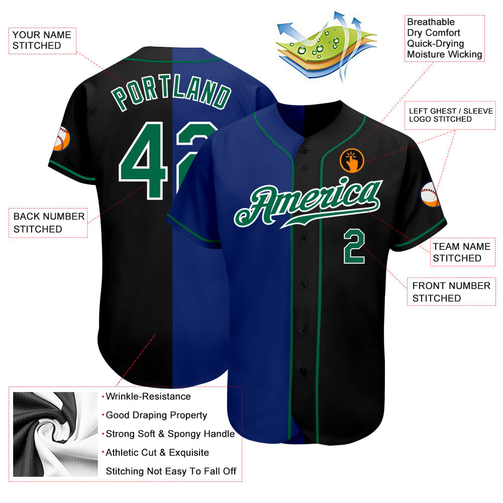 Custom Black Kelly Green-Royal Authentic Split Fashion Baseball Jersey view 3