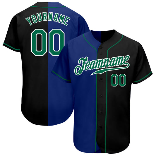 Custom Black Kelly Green-Royal Authentic Split Fashion Baseball Jersey - Main View