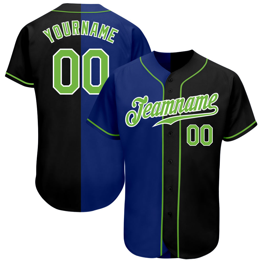 Custom Black Neon Green-Royal Authentic Split Fashion Baseball Jersey - Main View