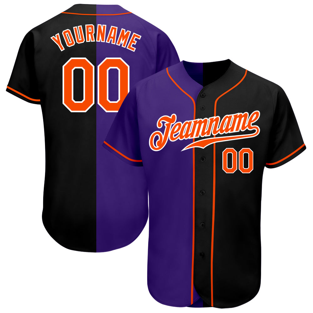 Custom Black Orange-Purple Authentic Split Fashion Baseball Jersey - Main View
