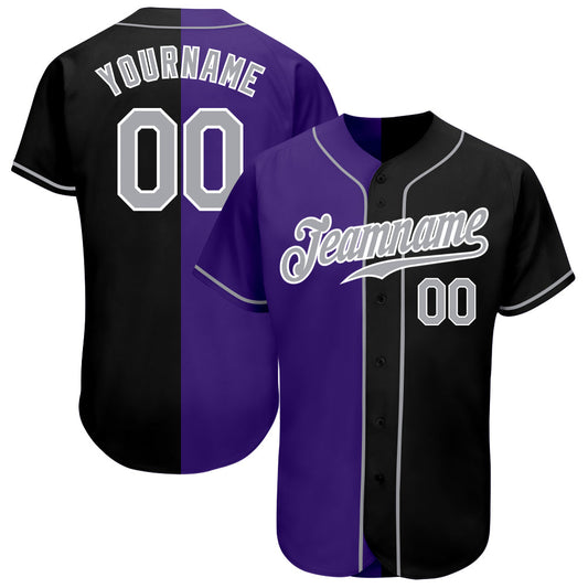 Custom Black Gray-Purple Authentic Split Fashion Baseball Jersey - Main View