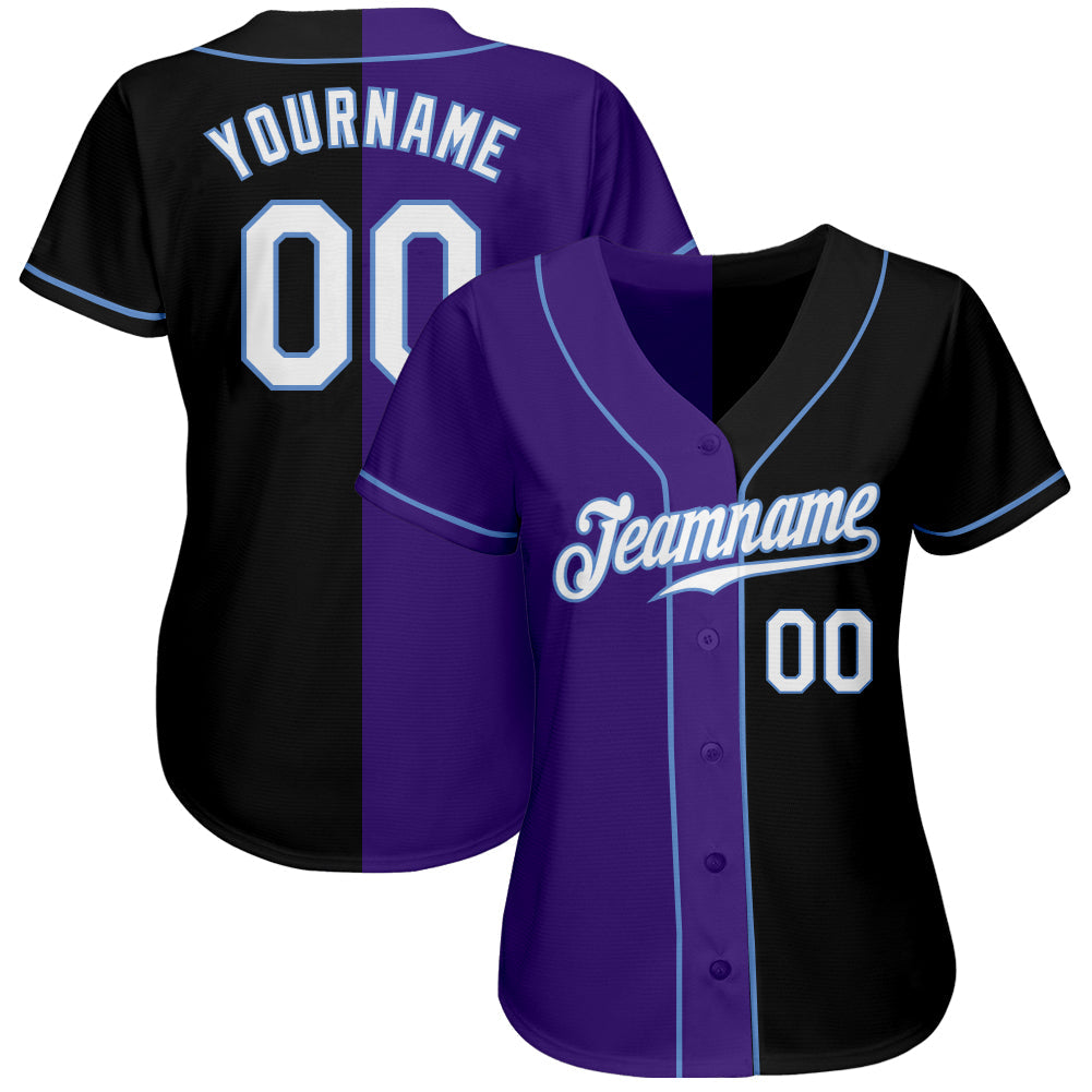 Custom Black White-Purple Authentic Split Fashion Baseball Jersey view 2