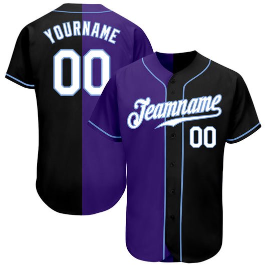 Custom Black White-Purple Authentic Split Fashion Baseball Jersey - Main View