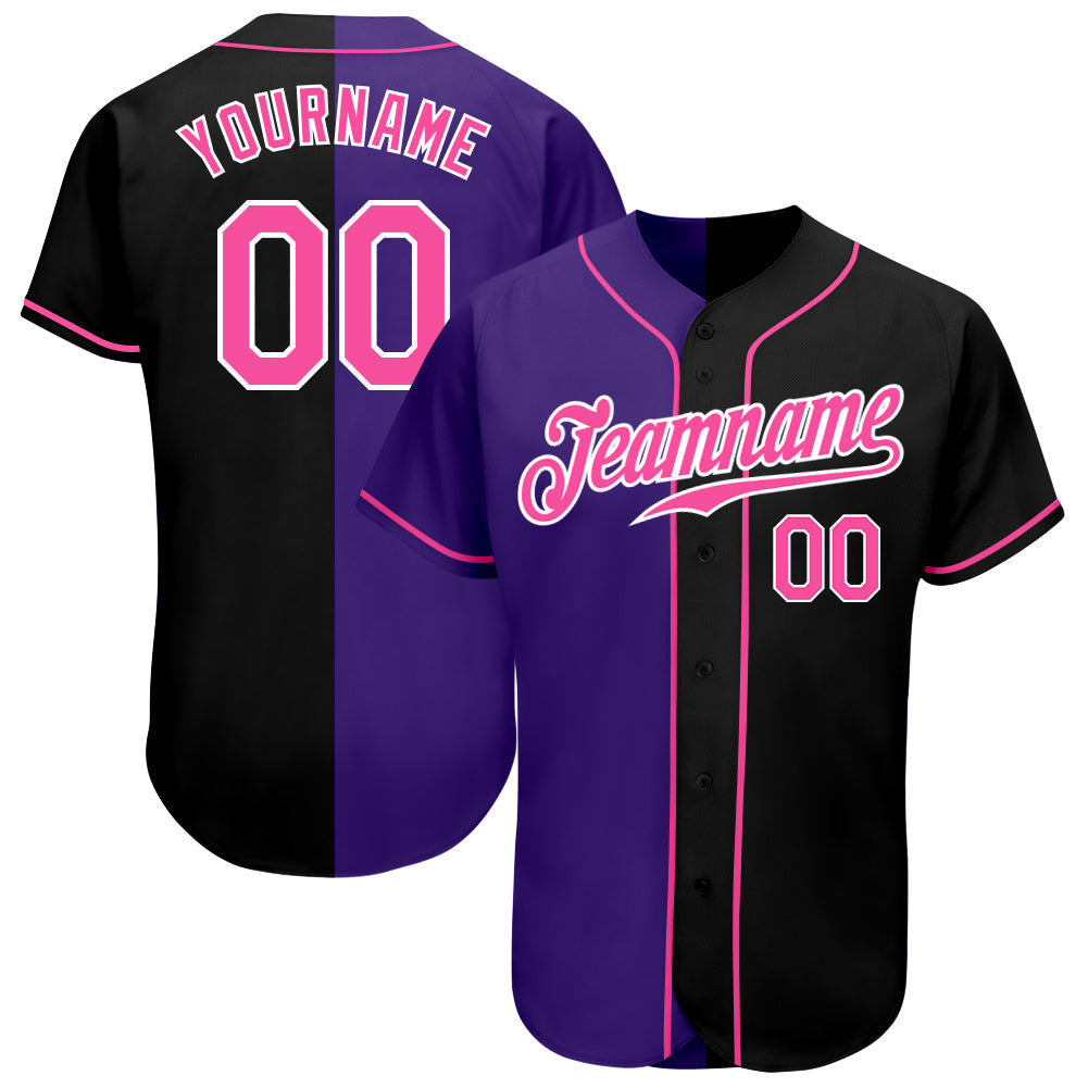 Custom Black Pink-Purple Authentic Split Fashion Baseball Jersey - Main View
