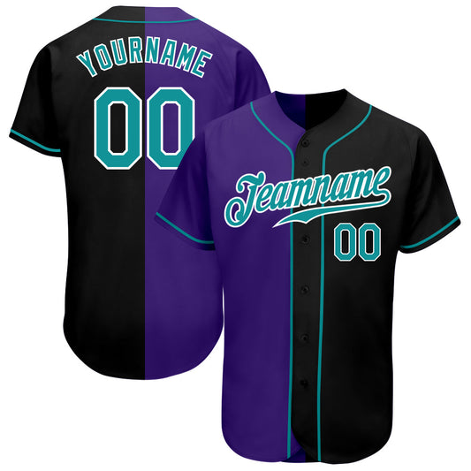 Custom Black Teal-Purple Authentic Split Fashion Baseball Jersey - Main View