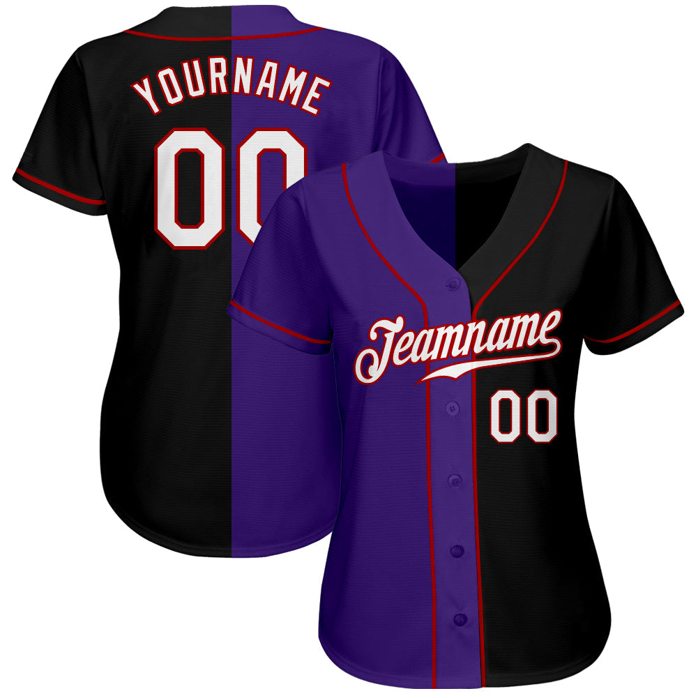 Custom Black White-Purple Authentic Split Fashion Baseball Jersey view 2