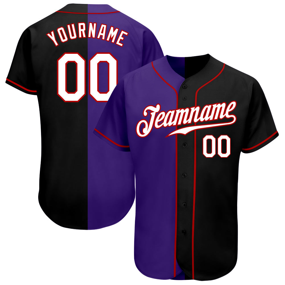 Custom Black White-Purple Authentic Split Fashion Baseball Jersey - Main View