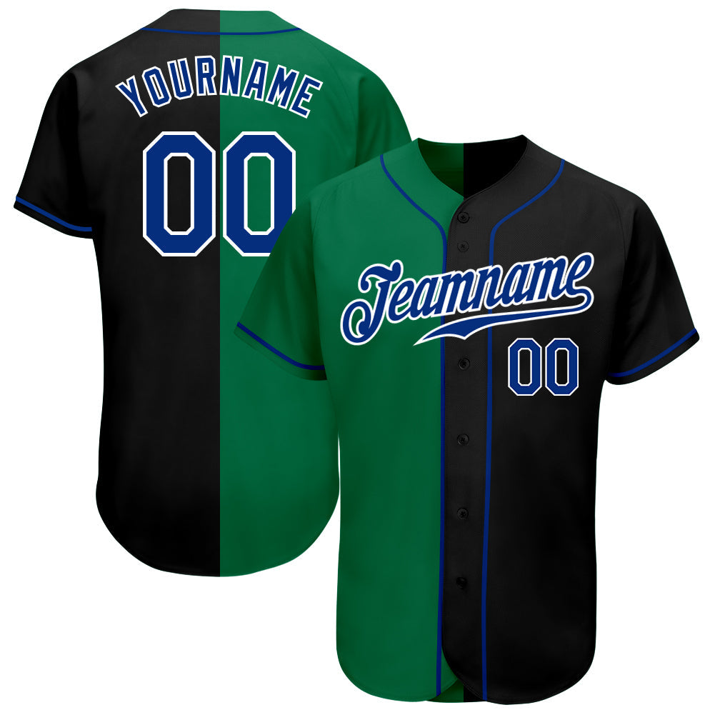 Custom Black Royal-Kelly Green Authentic Split Fashion Baseball Jersey - Main View