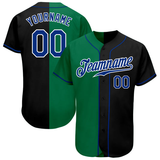 Custom Black Royal-Kelly Green Authentic Split Fashion Baseball Jersey - Main View