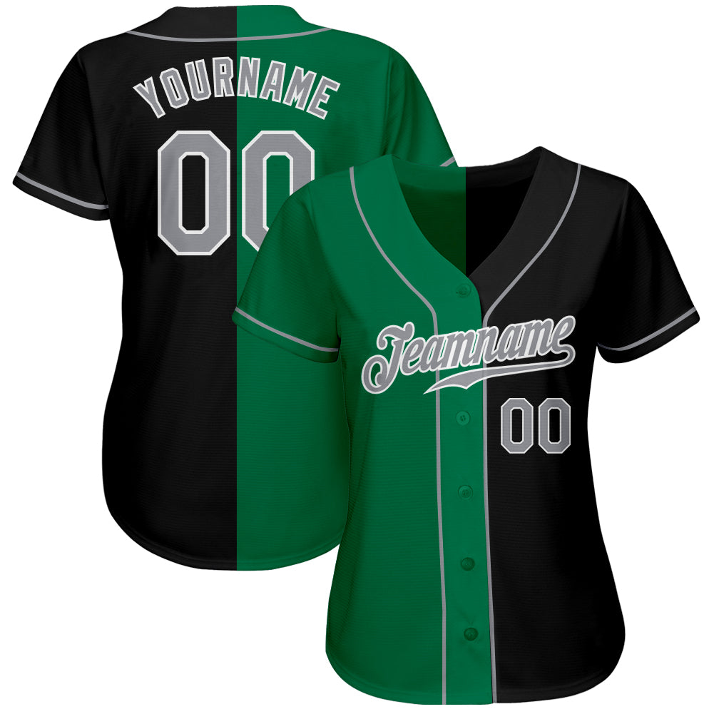 Custom Black Gray-Kelly Green Authentic Split Fashion Baseball Jersey view 2