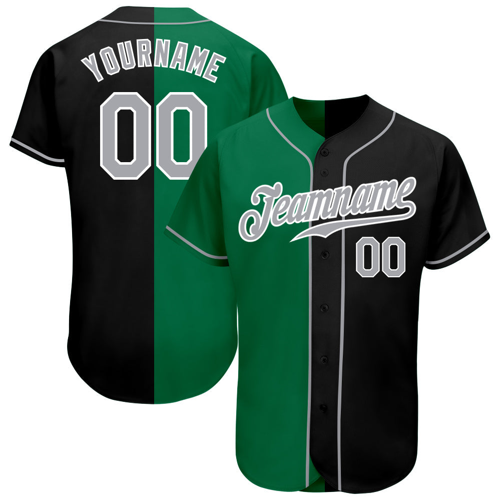 Custom Black Gray-Kelly Green Authentic Split Fashion Baseball Jersey - Main View